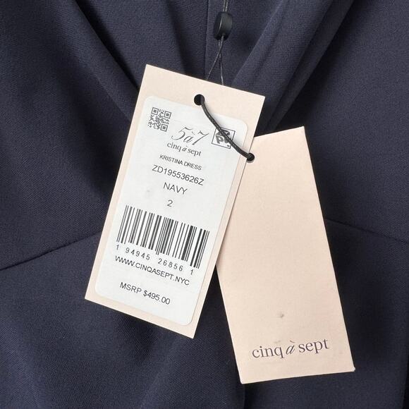 Cinq a Sept Kristina V-Neck Twisted-Front Midi Dress in Navy - Picture 6 of 10